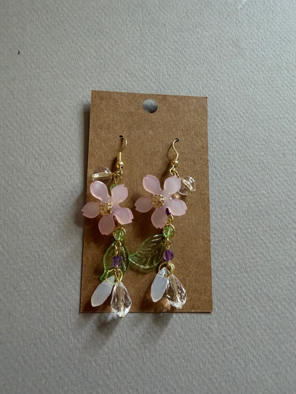 Delicate Pink Flower Earrings A1830 - Picture 3 of 3